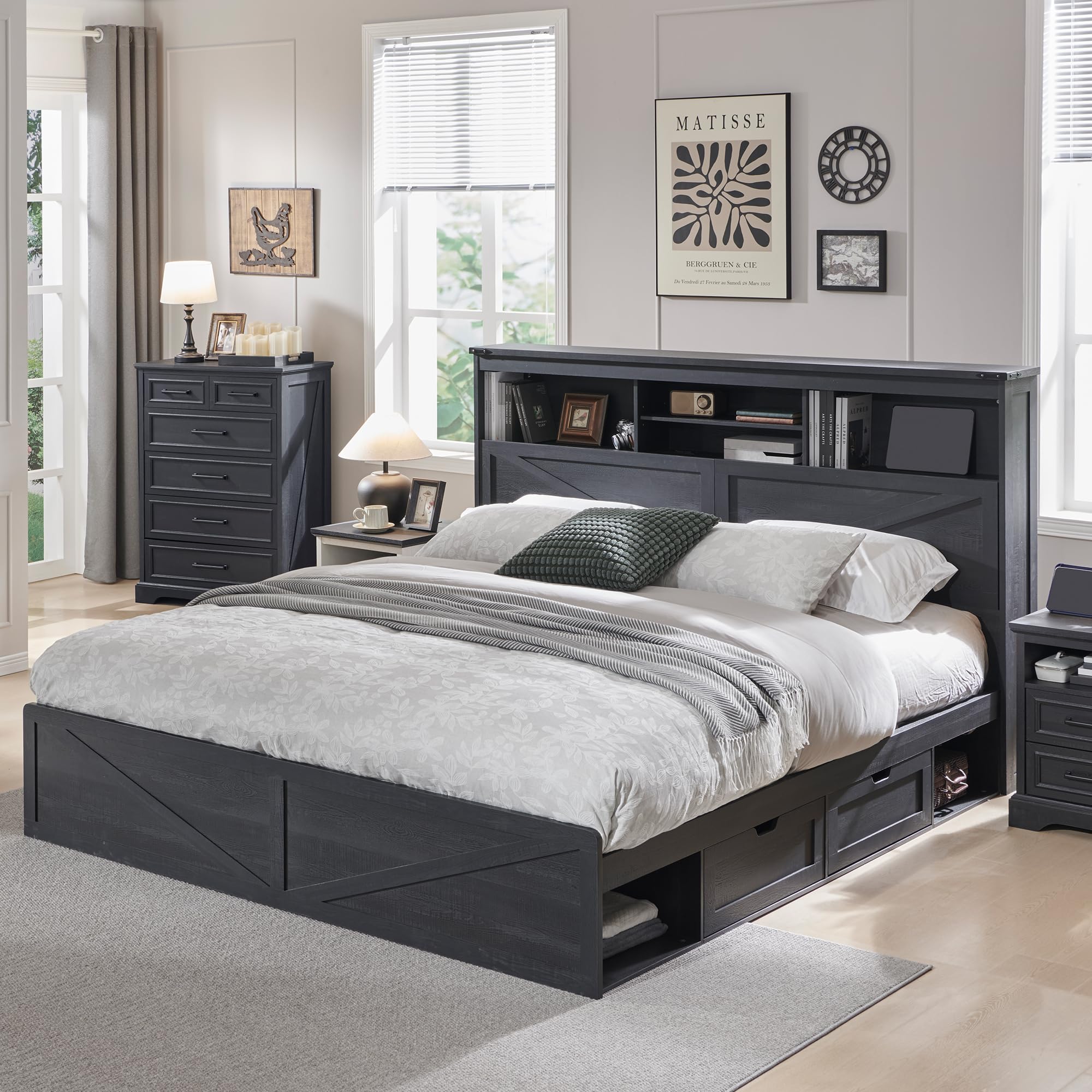 King Size Bed Frame With Storage Drawers - Rangka Tempat Tidur Ukuran King dengan