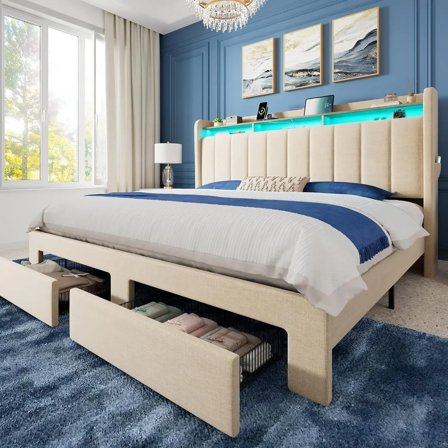 King Size Bed Frame With Storage Drawers - Rangka Tempat Tidur Ukuran King dengan