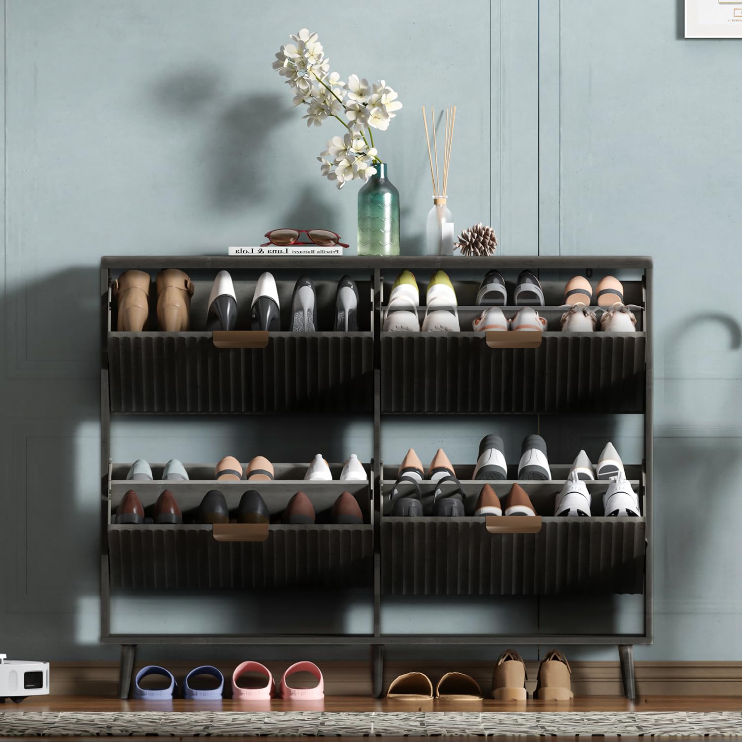 Shoe Rack Cabinet Narrow Entryway - Lemari Penyimpanan Sepatu, Rak Organizer Modern