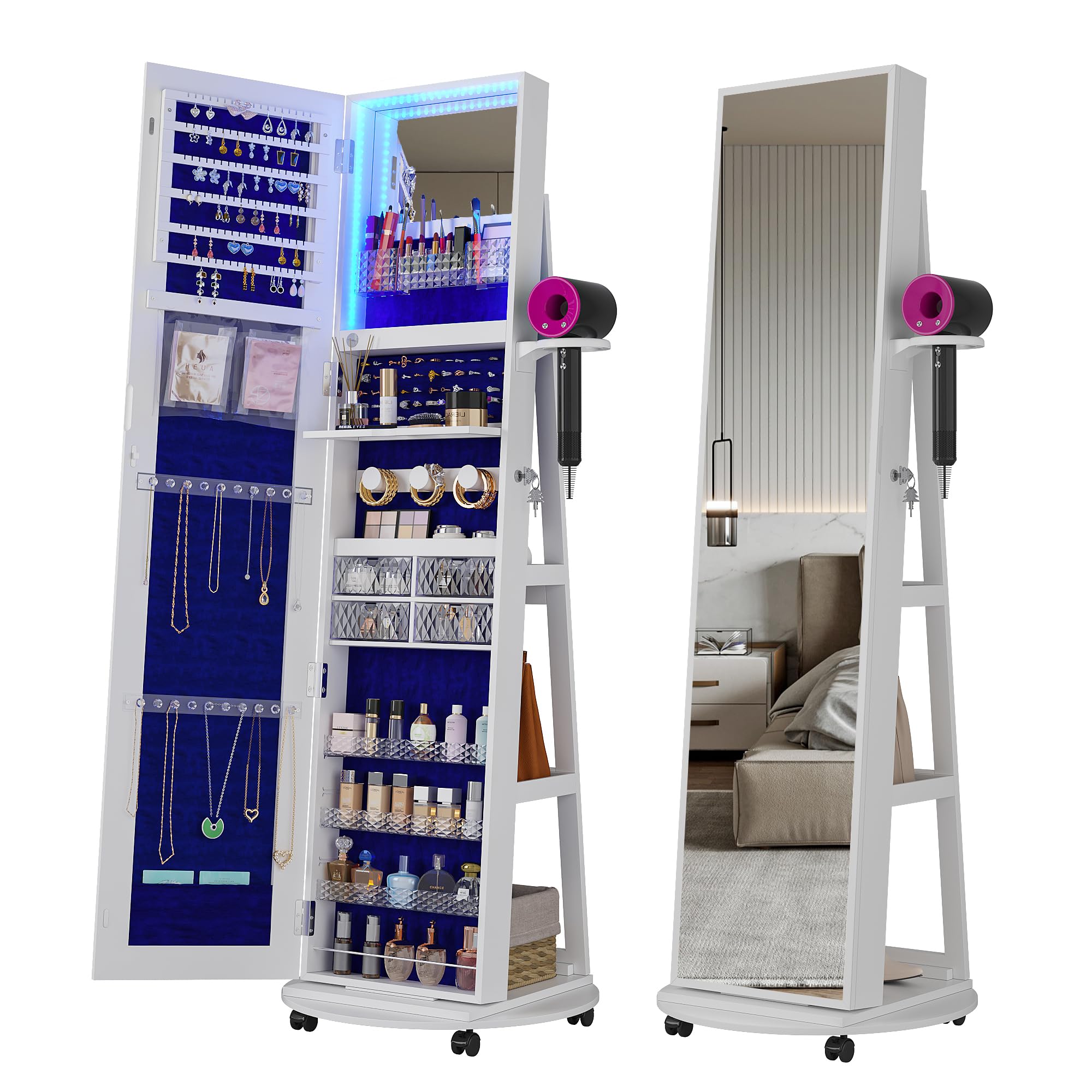 Full Length Mirror Jewelry Armoire - 360 ° Lemari Perhiasan Putar dengan