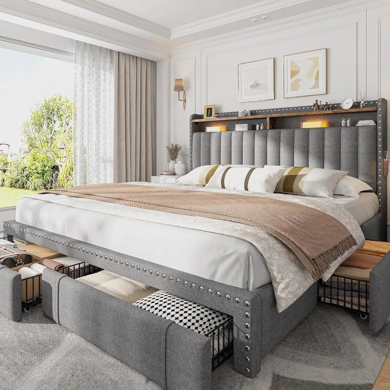 King Size Bed Frame With Storage Drawers - Rangka Tempat Tidur King Size Berlapis