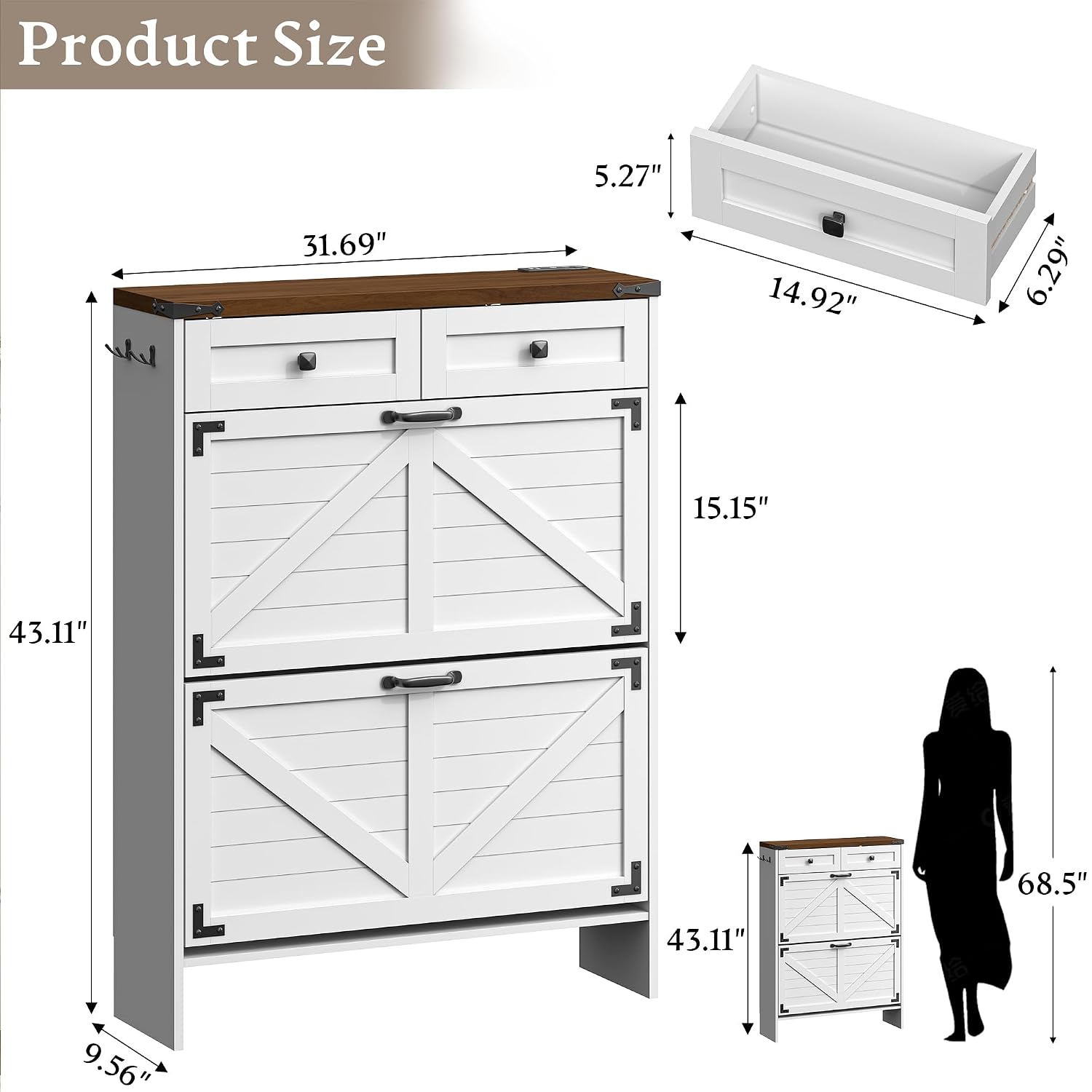 Shoe Rack Cabinet Narrow Entryway - Lemari Sepatu dengan Pengharum Pengontrol Bau