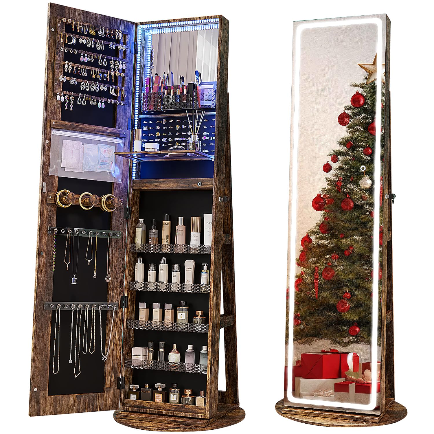 Full Length Mirror Jewelry Armoire - Lemari Perhiasan dengan Cermin LED yang