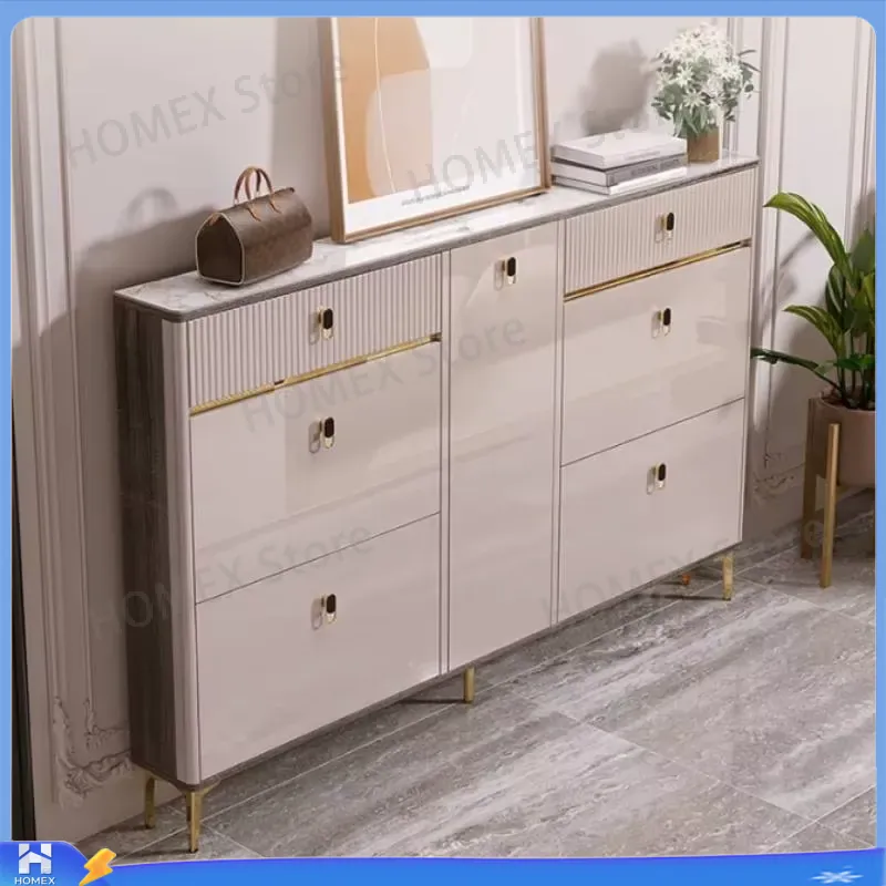 Shoe Rack Cabinet Narrow Entryway - Lemari Sepatu Tahan Air dengan Bangku,