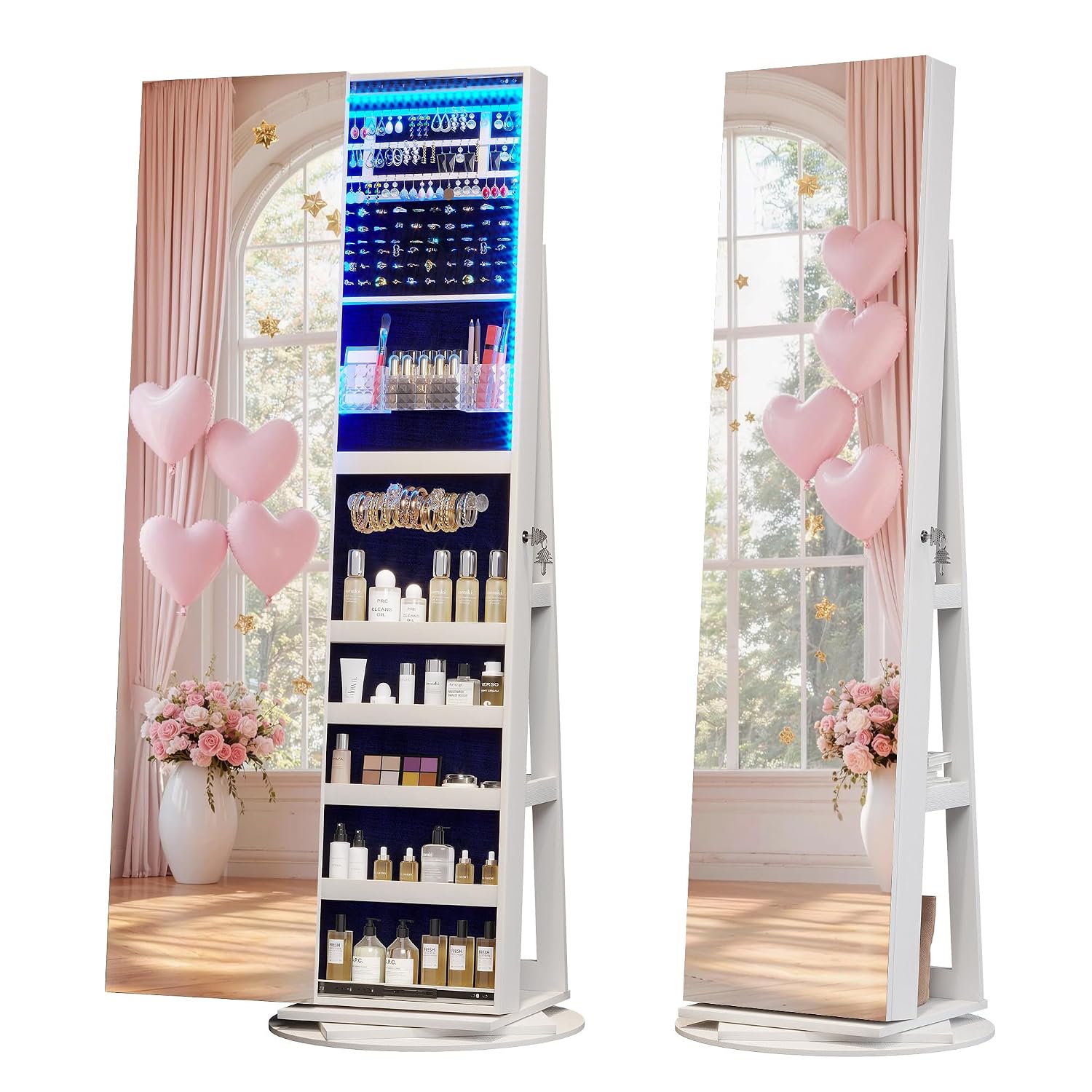 Full Length Mirror Jewelry Armoire - 360 ° Lemari Cermin Perhiasan Putar