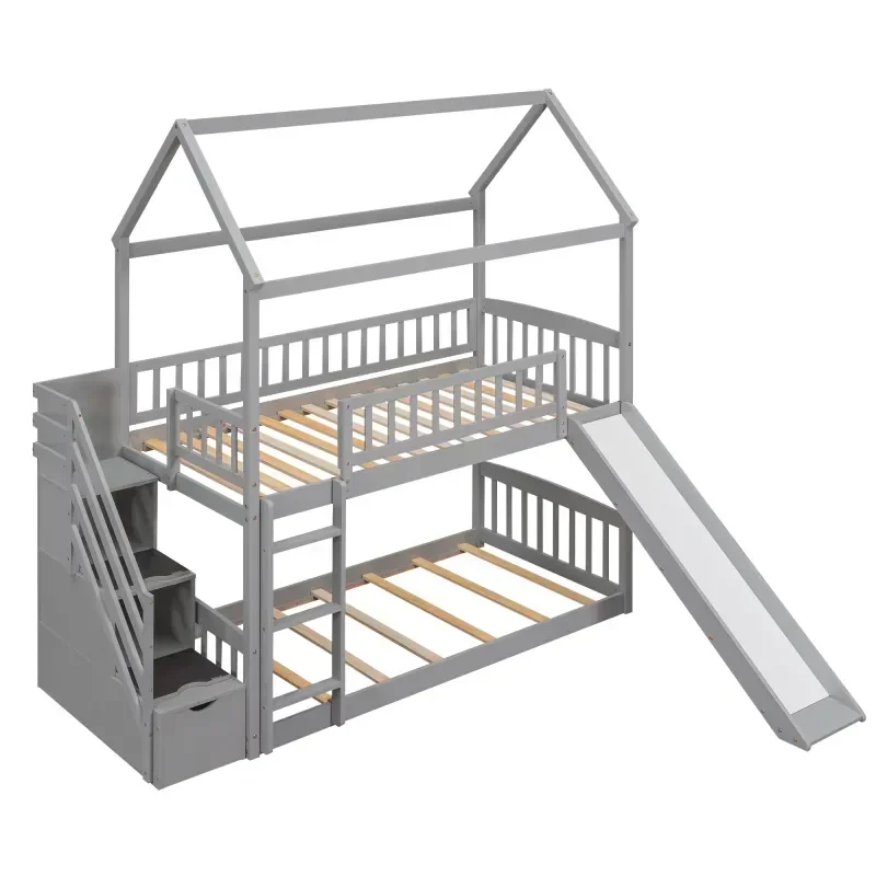 Tempat tidur anak-anak berbaha - Bunk Bed With Stairs And Slide ulasan dan harga