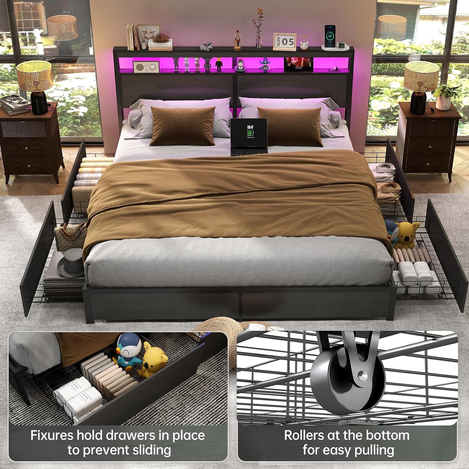 Rangka Tempat Tidur King Size  - King Size Bed Frame With Storage Drawers ulasan dan harga
