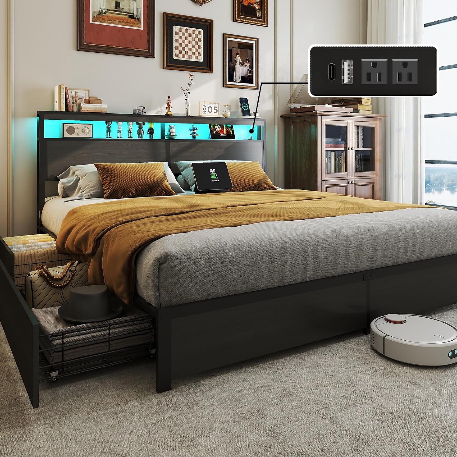 Rangka Tempat Tidur King Size  - King Size Bed Frame With Storage Drawers ulasan dan harga