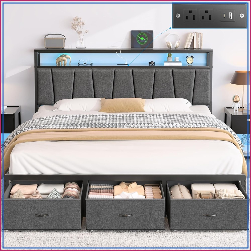 Rangka Tempat Tidur King Size  - King Size Bed Frame With Storage Drawers ulasan dan harga