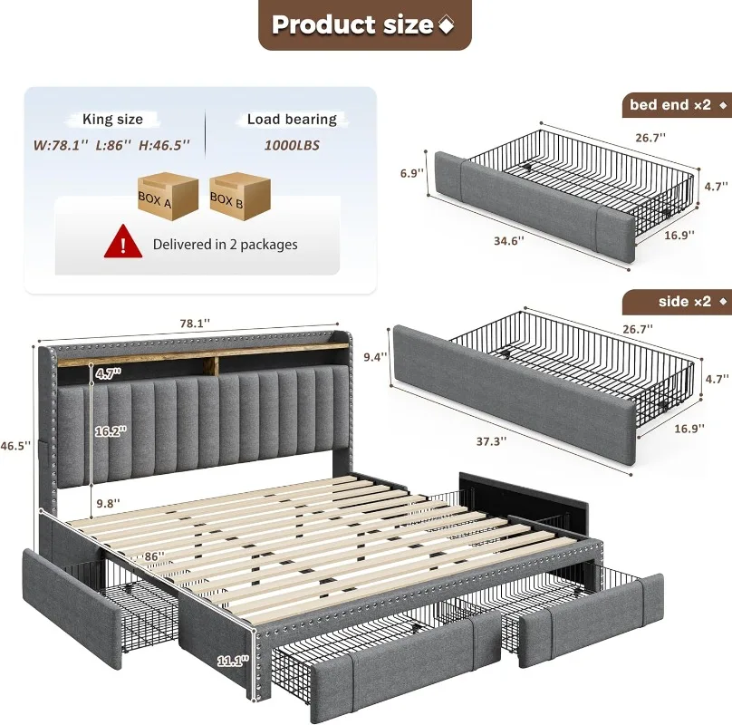 Rangka Tempat Tidur King Size  - King Size Bed Frame With Storage Drawers ulasan dan harga