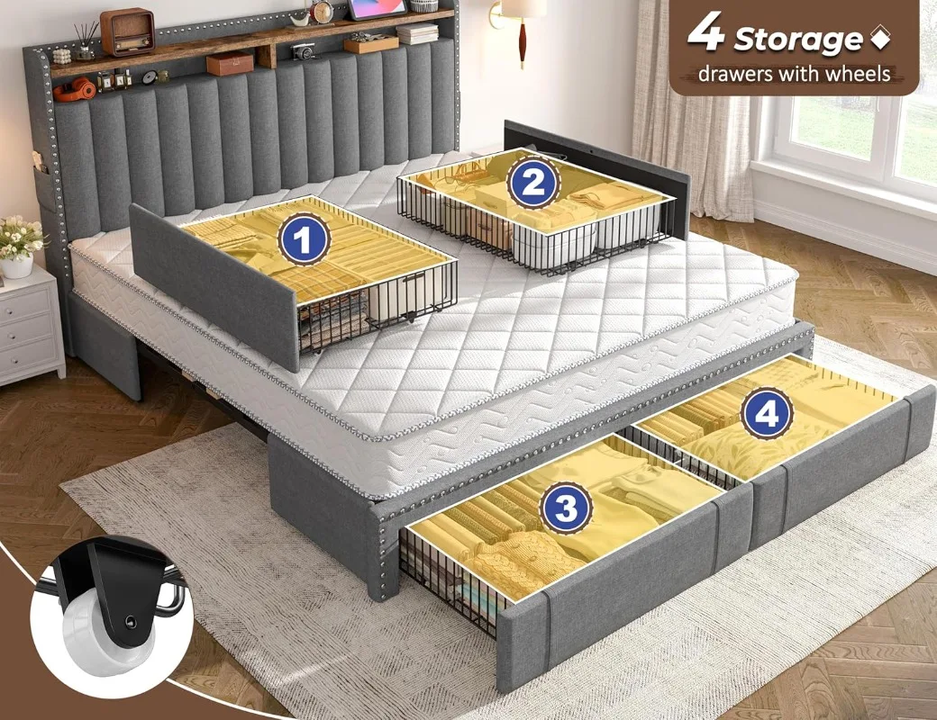 Rangka Tempat Tidur King Size  - King Size Bed Frame With Storage Drawers ulasan dan harga