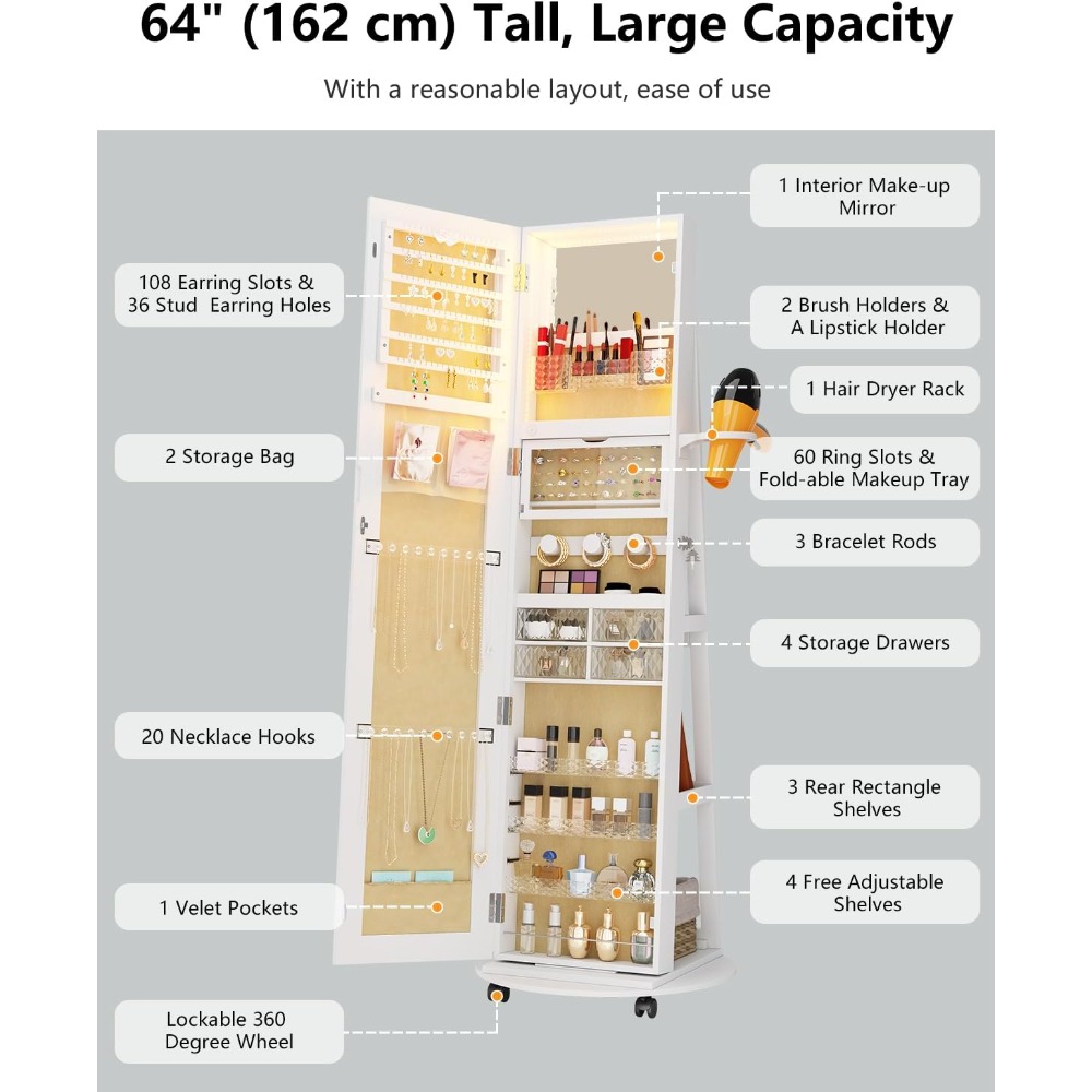 Lemari Perhiasan dengan Cermin - Full Length Mirror Jewelry Armoire ulasan dan harga