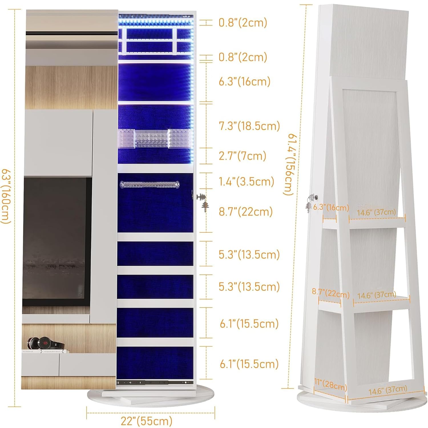 360 °   Lemari Cermin Perhiasa - Full Length Mirror Jewelry Armoire ulasan dan harga
