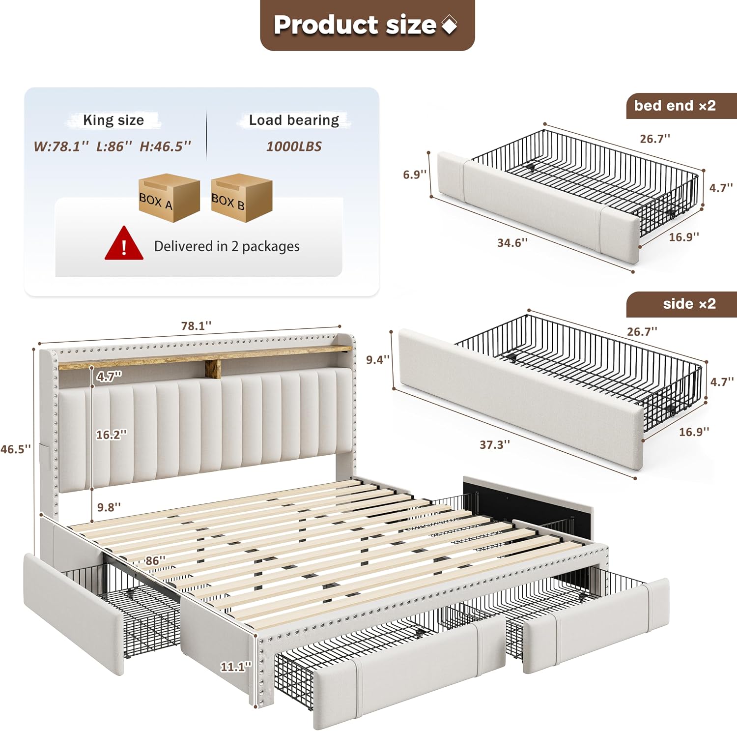 Rangka Tempat Tidur King Size  - King Size Bed Frame With Storage Drawers ulasan dan harga