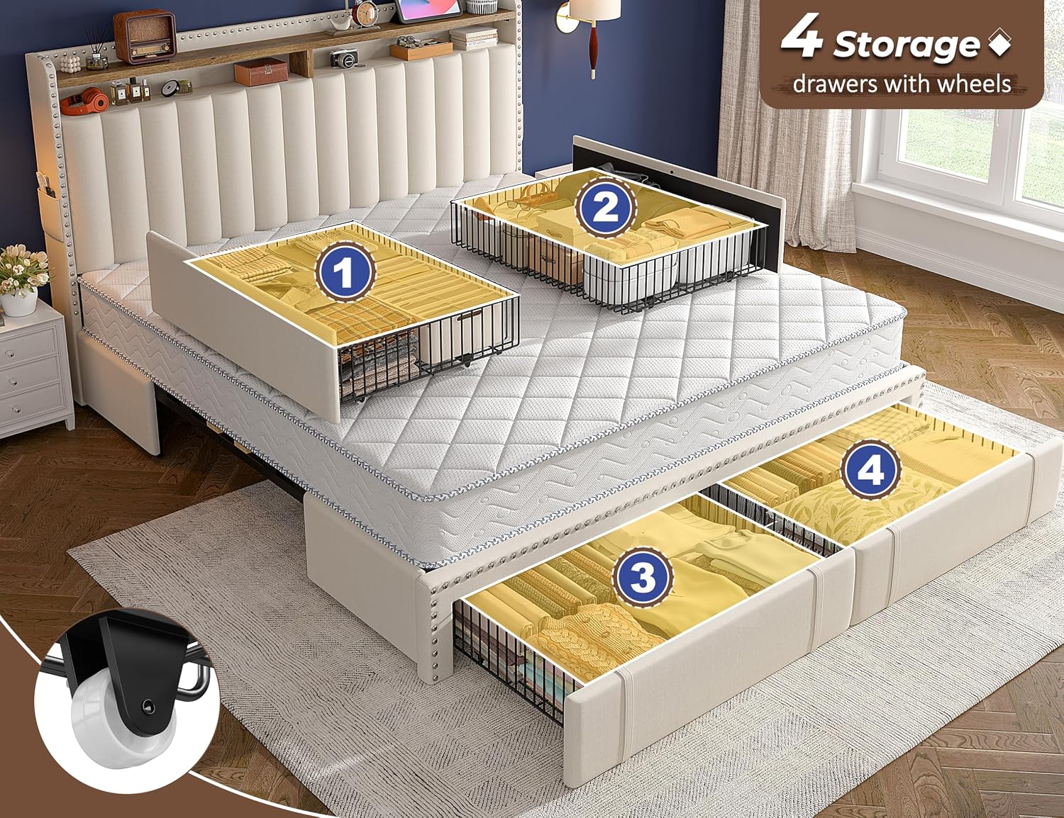 Rangka Tempat Tidur King Size  - King Size Bed Frame With Storage Drawers ulasan dan harga