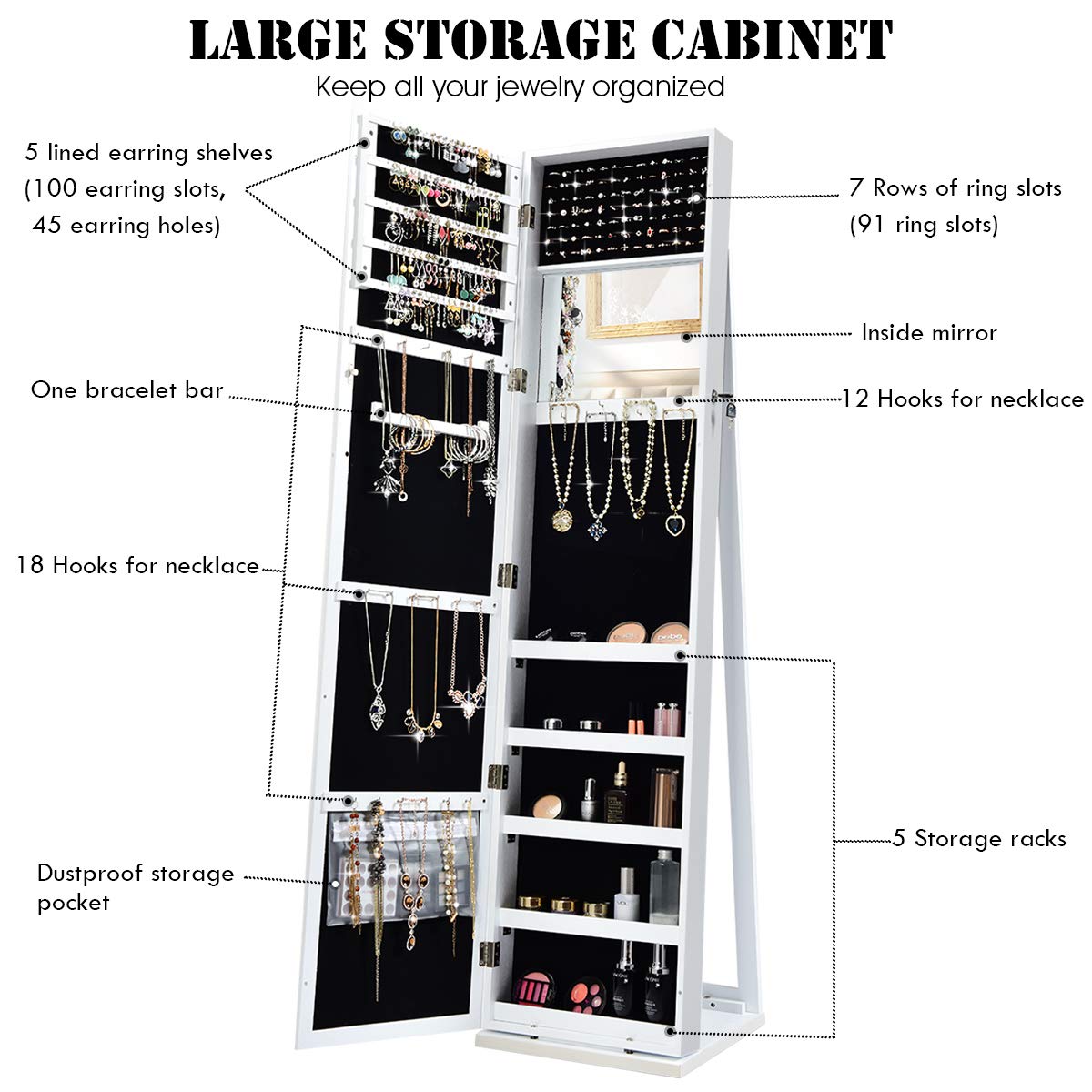 Lemari Perhiasan Berdiri denga - Full Length Mirror Jewelry Armoire ulasan dan harga